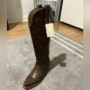 Roper Ryder Embroidered Snip Toe Pull On Cowboy Womens Brown 6.5